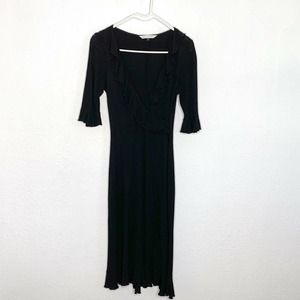 DVF Black Faux Wrap Dress Ruffle Stretch Half Sleeve Size 6